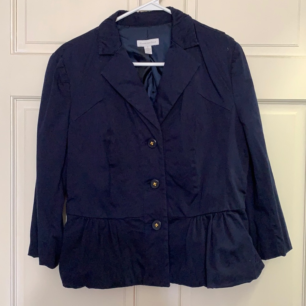 Charter Club Ladies 8 Navy Blazer, Nautical Cotton, Excellent Used Condition